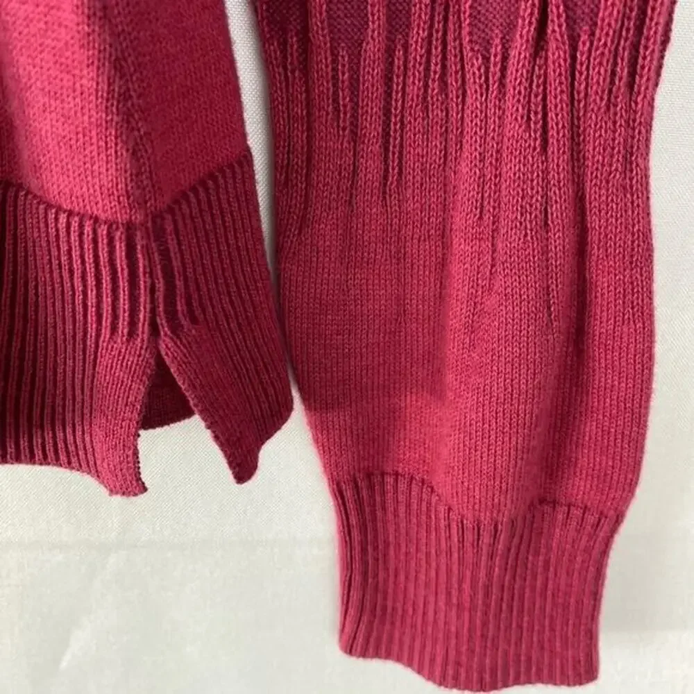 H by Halston Ombre Cardigan Sweater‎ Women M Mulberry Red Ribbed Career Preppy